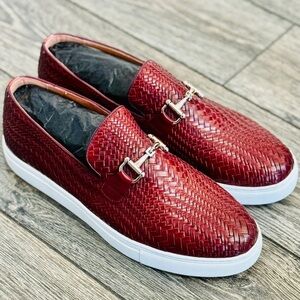 Marc Nolan Men's Boardwalk Bit Red Woven Loafers / Sneakers